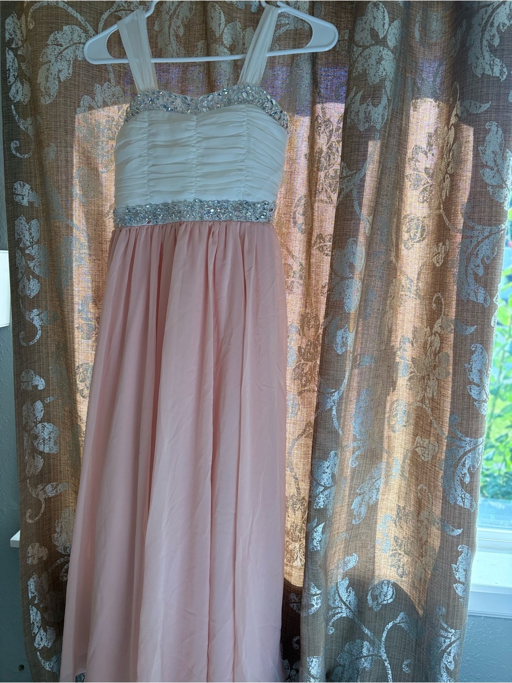 Soeachless Blush Pink and White Beaded Chiffon Formal Dress